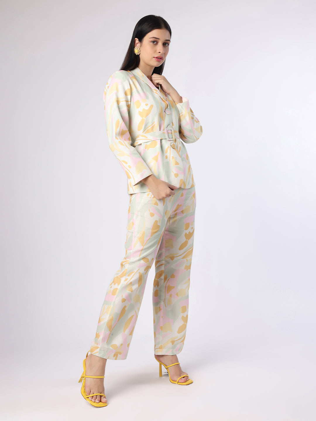 Pastel Abstract Printed Blazer-Trouser Set