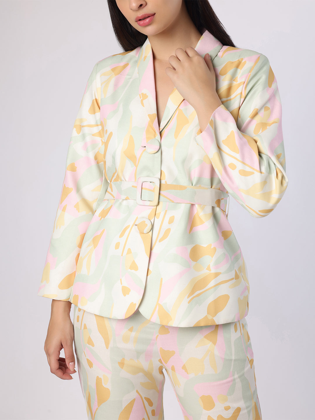 Pastel Abstract Printed Blazer-Trouser Set