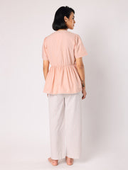 Peach Lace Detail Top With Striper Pyjamas Nightwear