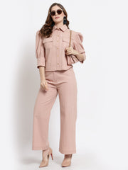 Peach Shirt With Trouser Set