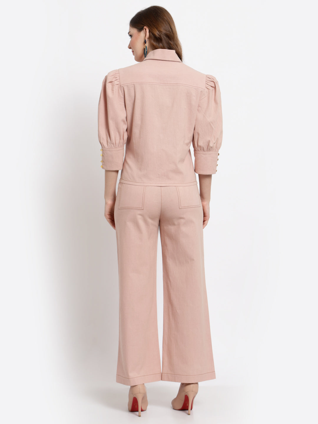 Peach Shirt With Trouser Set
