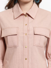 Peach Shirt With Trouser Set