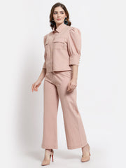 Peach Shirt With Trouser Set
