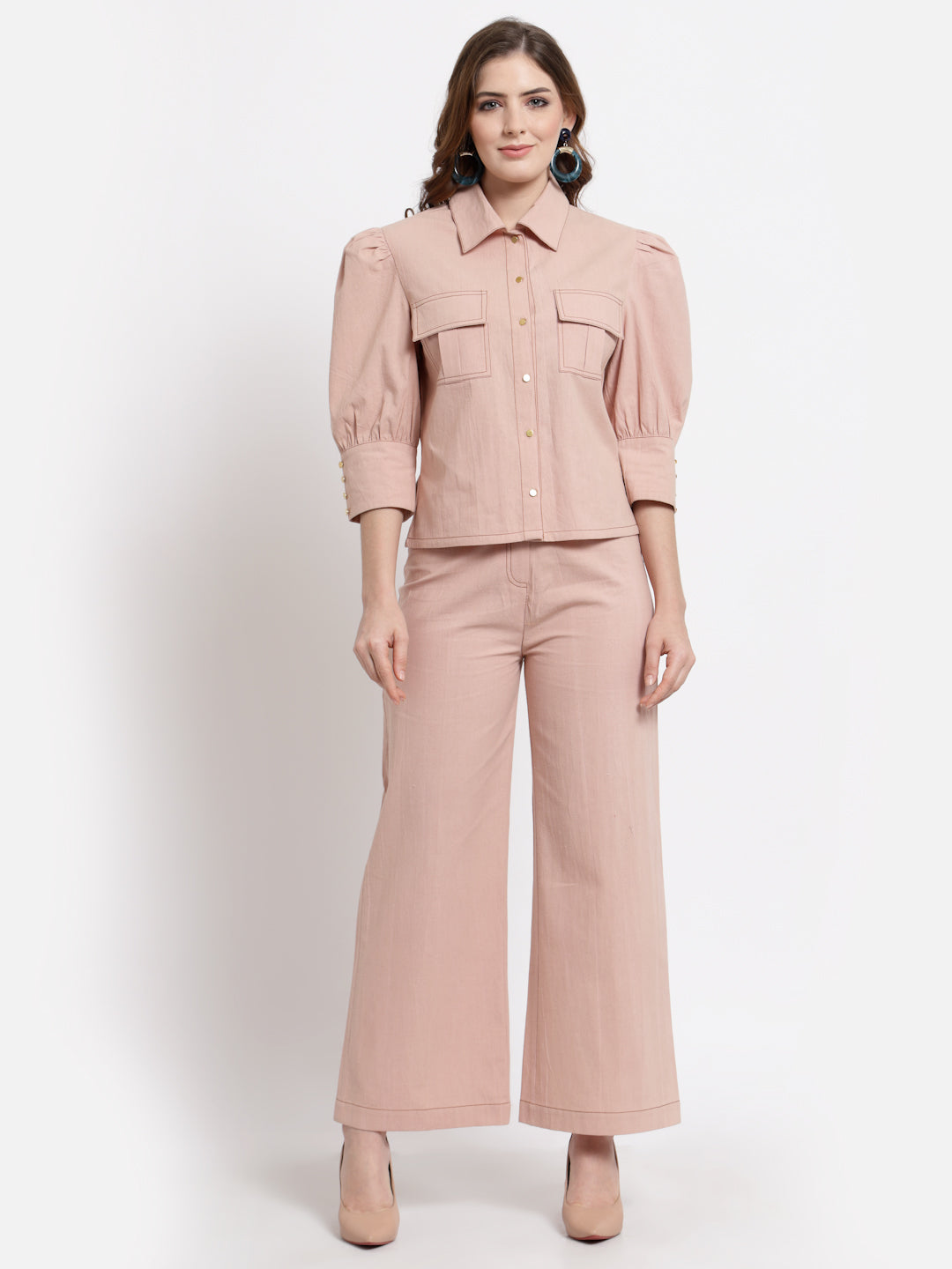 Peach Shirt With Trouser Set