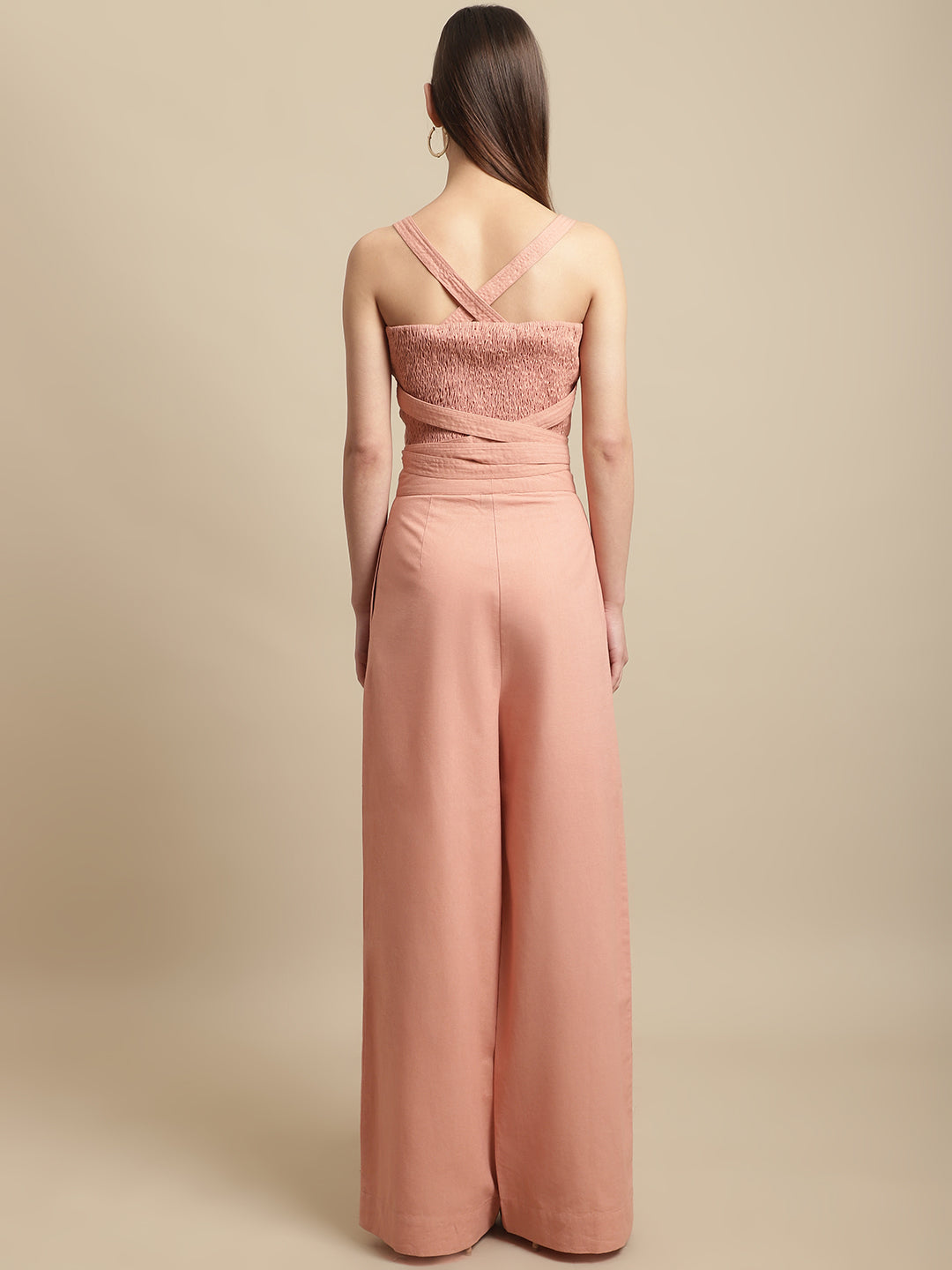 Peach Strappy Top With Long Pants Co-Ord Set
