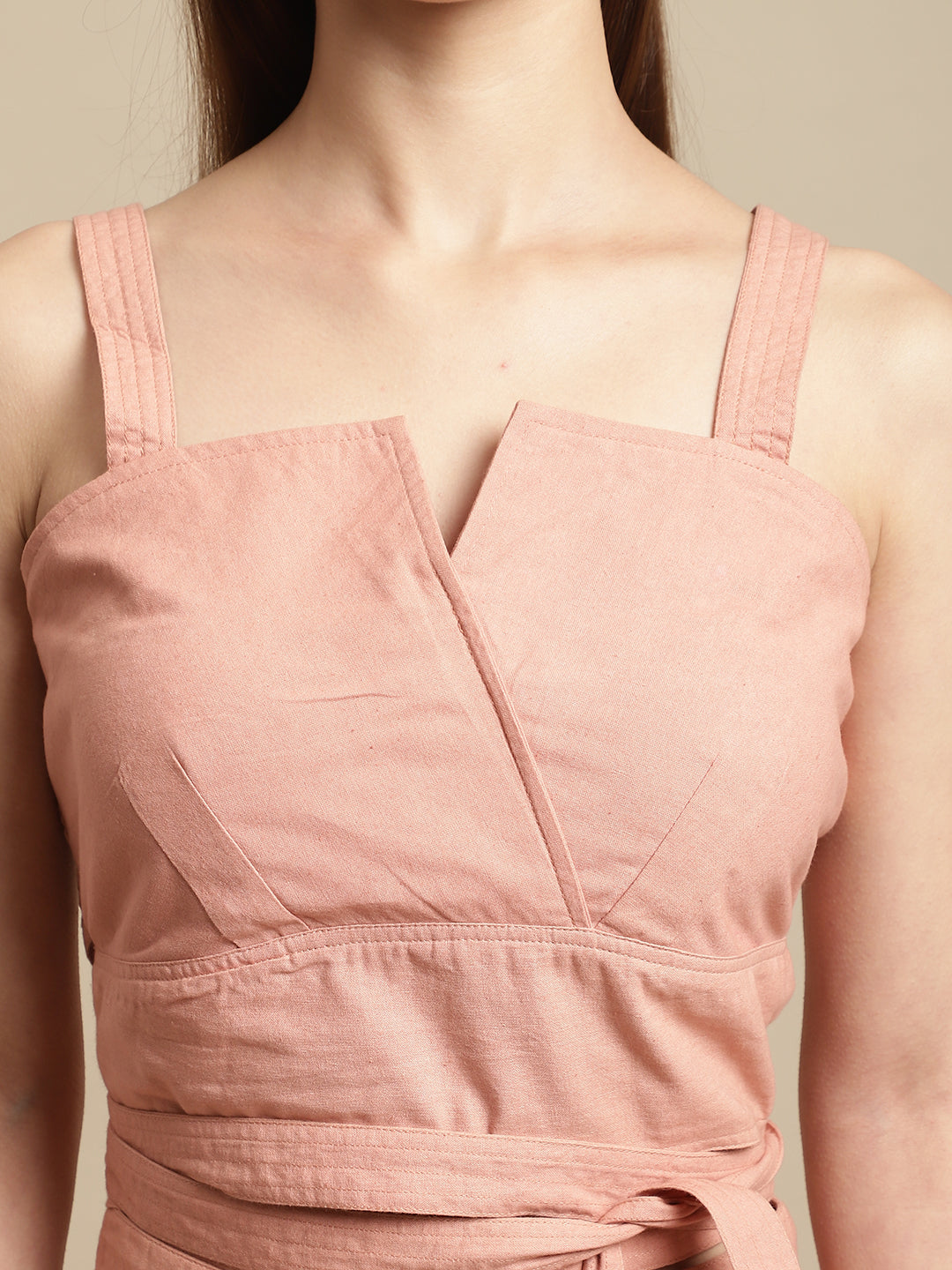 Peach Strappy Top With Long Pants Co-Ord Set