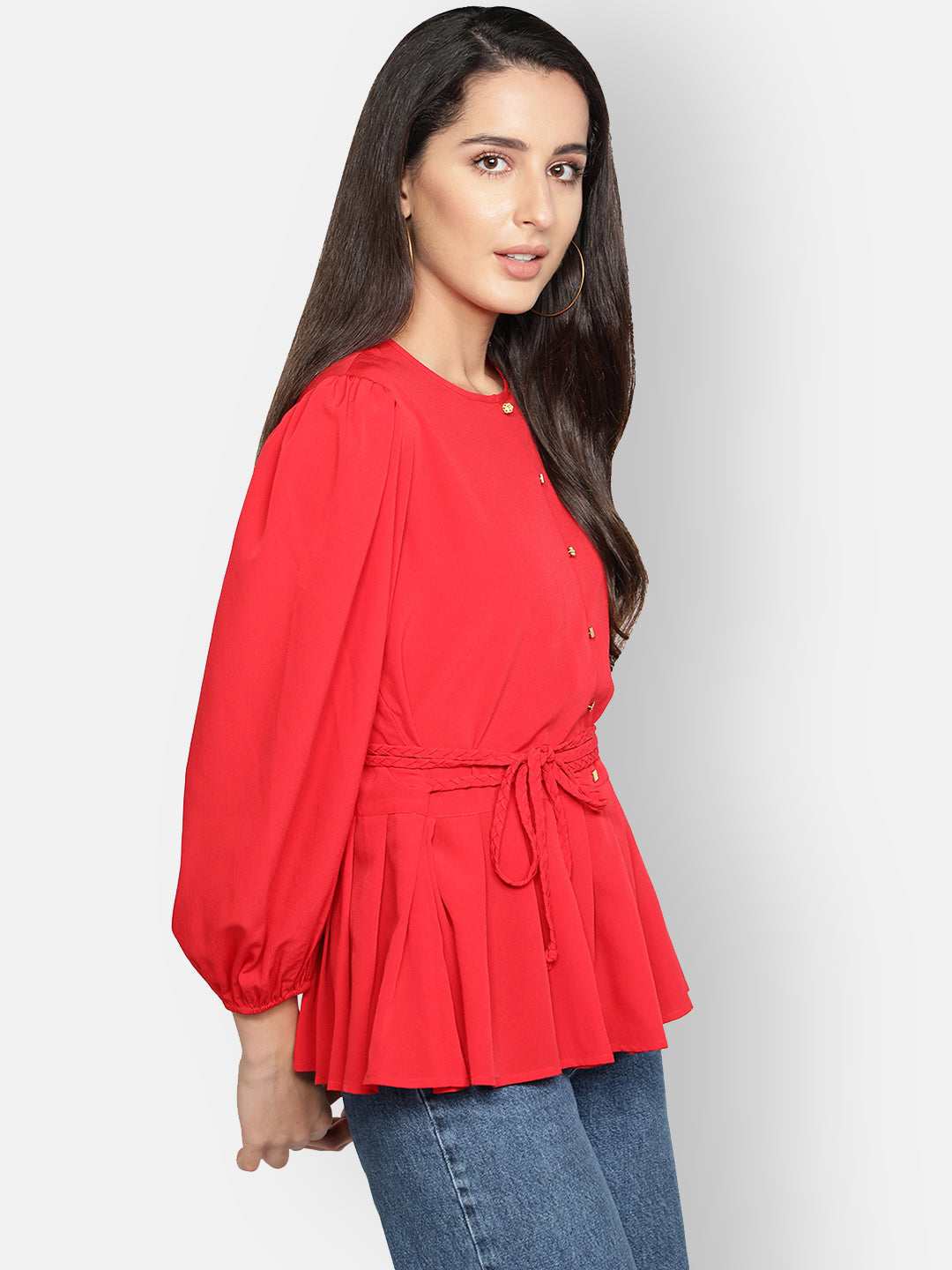 Peplum Top With Braided Belt