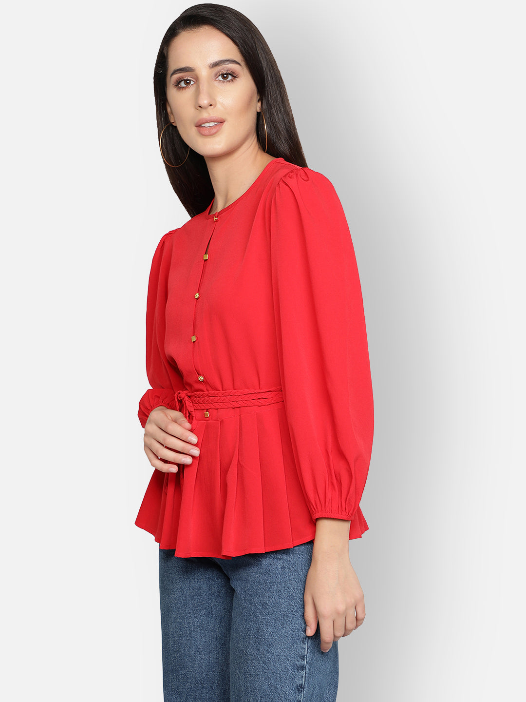 Peplum Top With Braided Belt