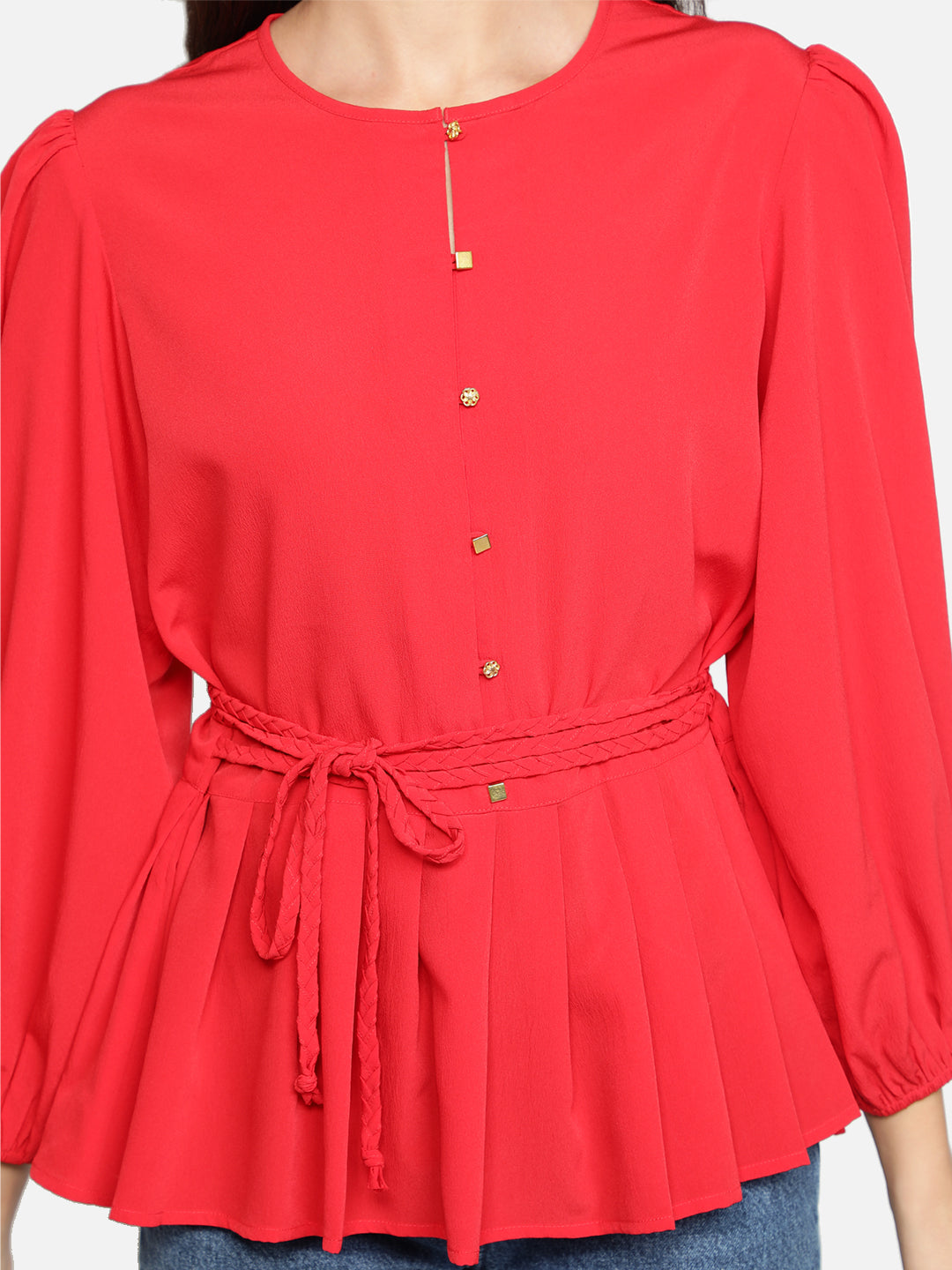 Peplum Top With Braided Belt