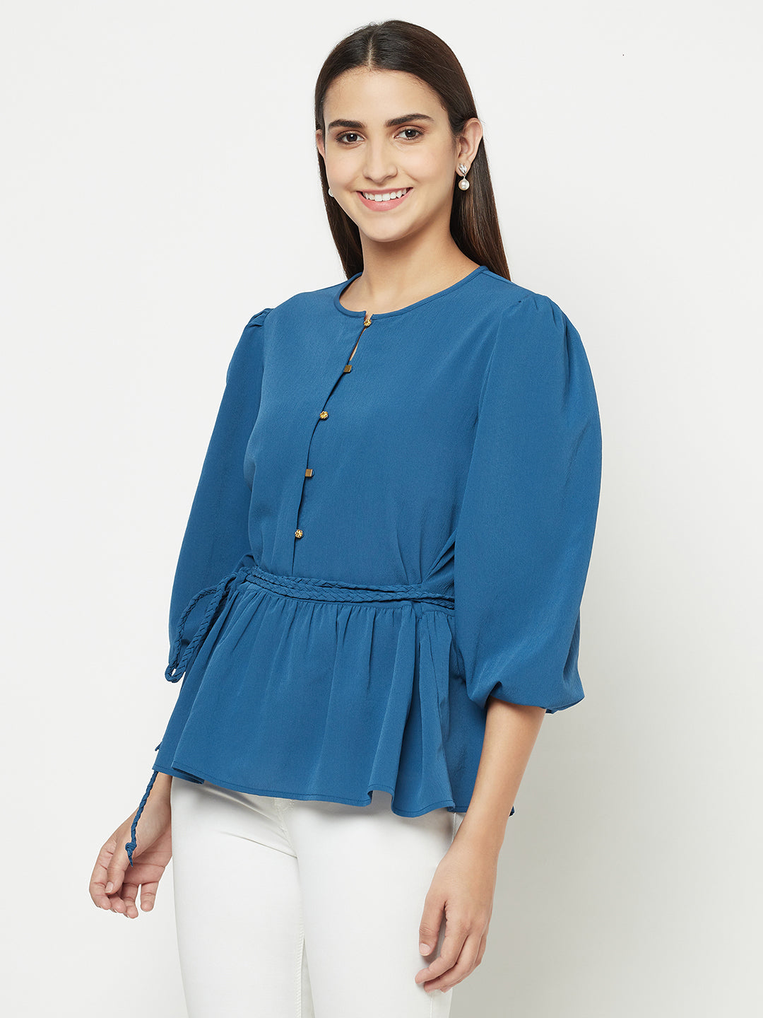 Peplum Top With Braided Belt