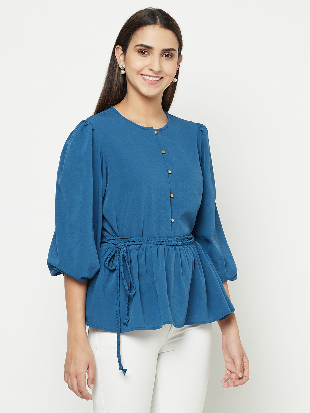 Peplum Top With Braided Belt