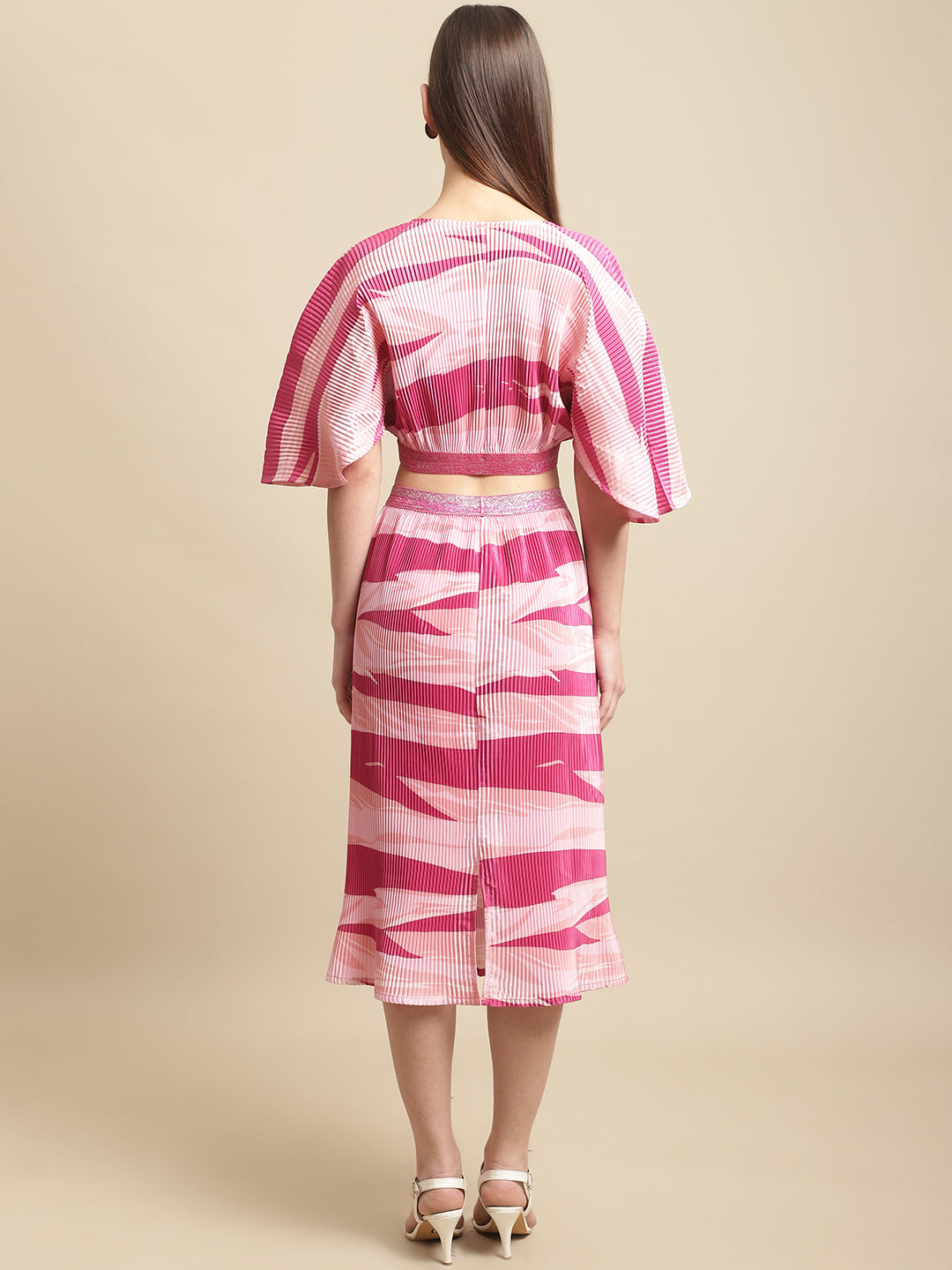 Pink Animal Printed Top With Skirt Co-Ord Set