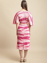 Pink Animal Printed Top With Skirt Co-Ord Set