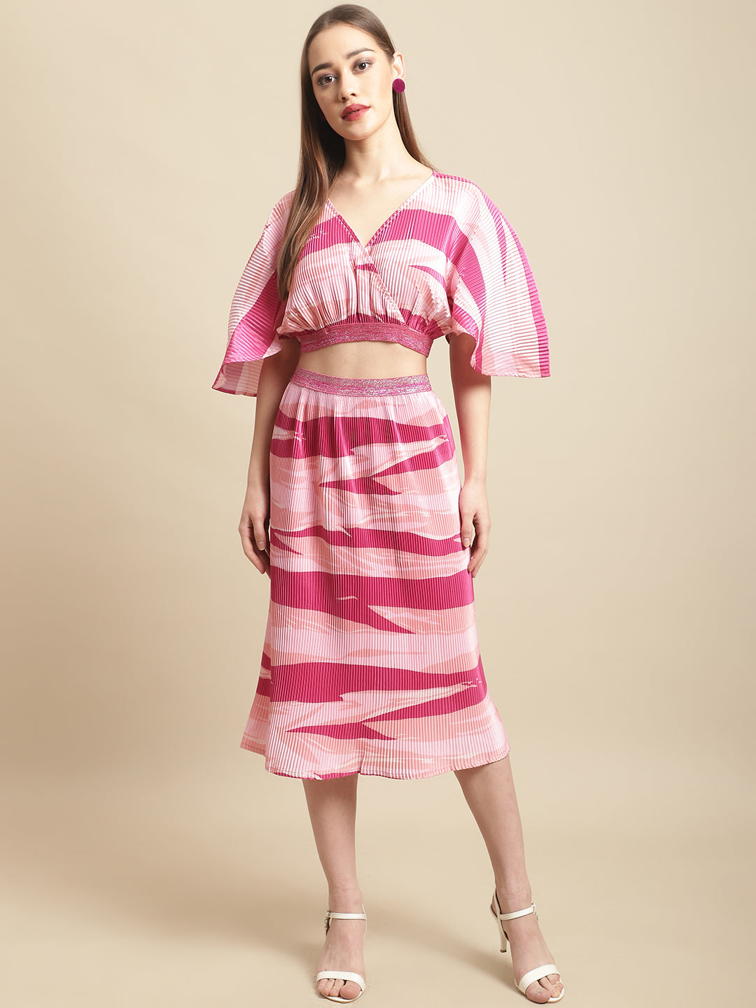 Pink Animal Printed Top With Skirt Co-Ord Set