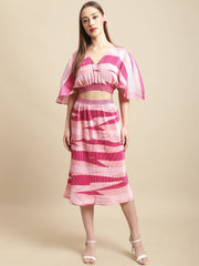 Pink Animal Printed Top With Skirt Co-Ord Set