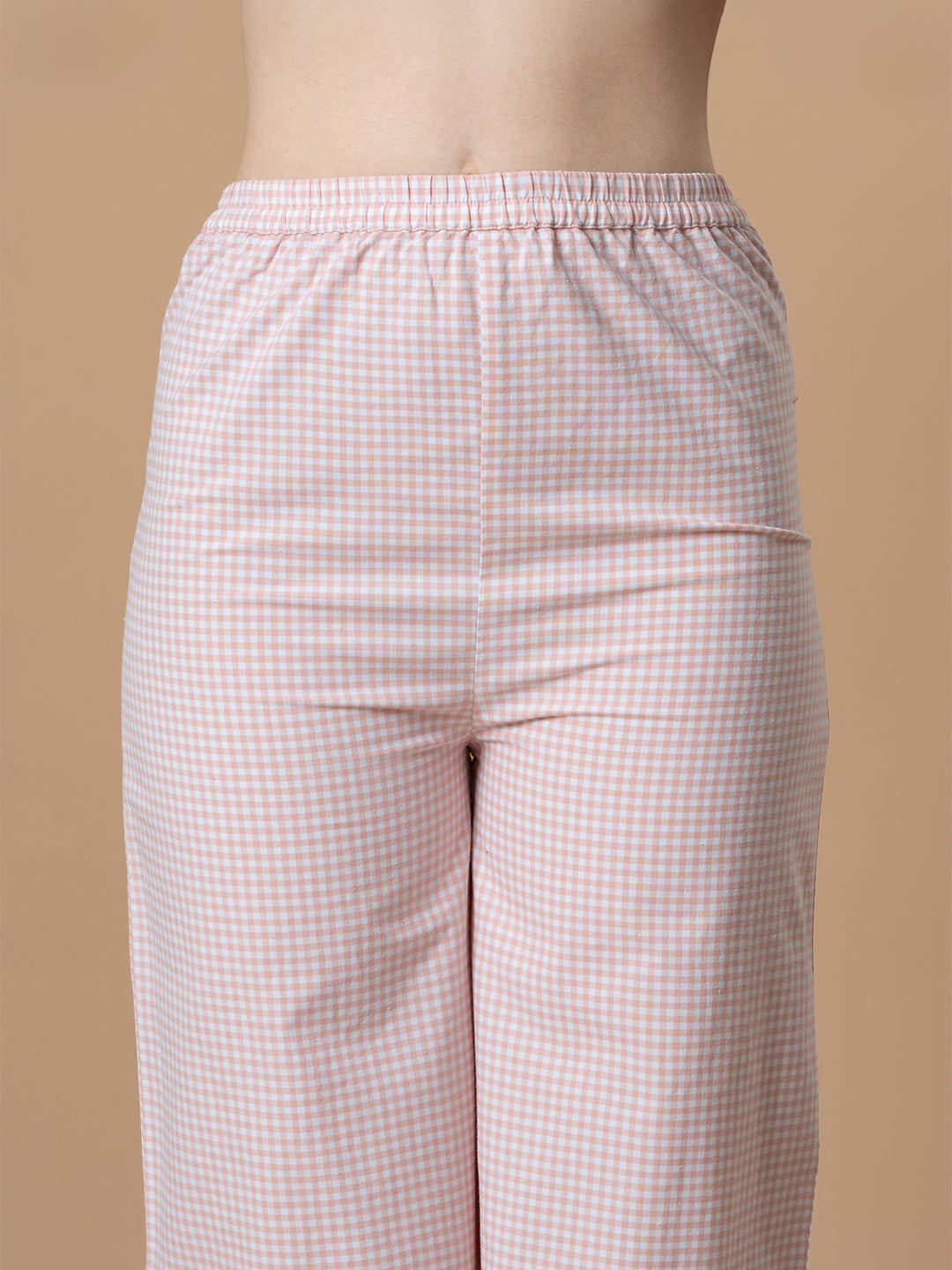 Pink Checkered Nightwear With Peter Pan Collar