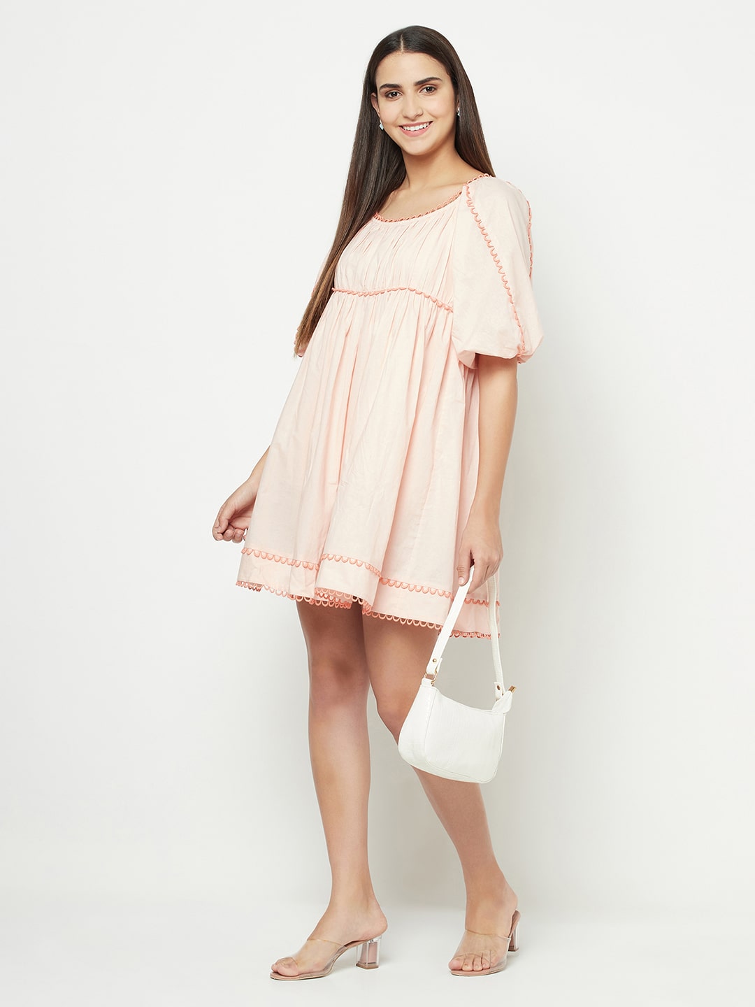 Pink Contrast U-Lace Dress