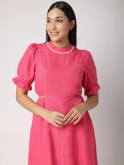 Pink Cut Out Dress with Contrast Lace and Stitch