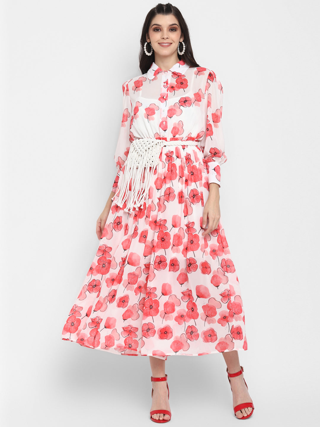 Floral Printed Flared Jumpsuit with Waist Bag