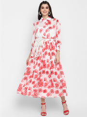 Floral Printed Flared Jumpsuit with Waist Bag