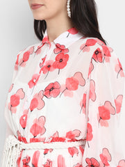 Floral Printed Flared Jumpsuit with Waist Bag