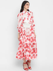 Floral Printed Flared Jumpsuit with Waist Bag