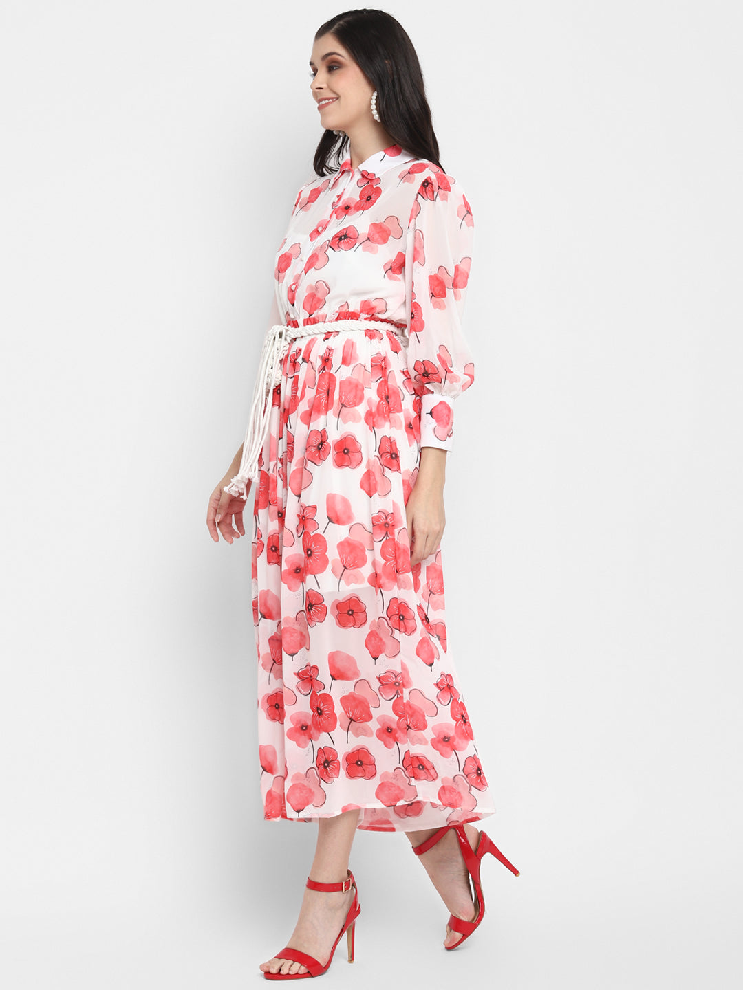 Floral Printed Flared Jumpsuit with Waist Bag
