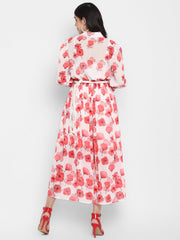 Floral Printed Flared Jumpsuit with Waist Bag