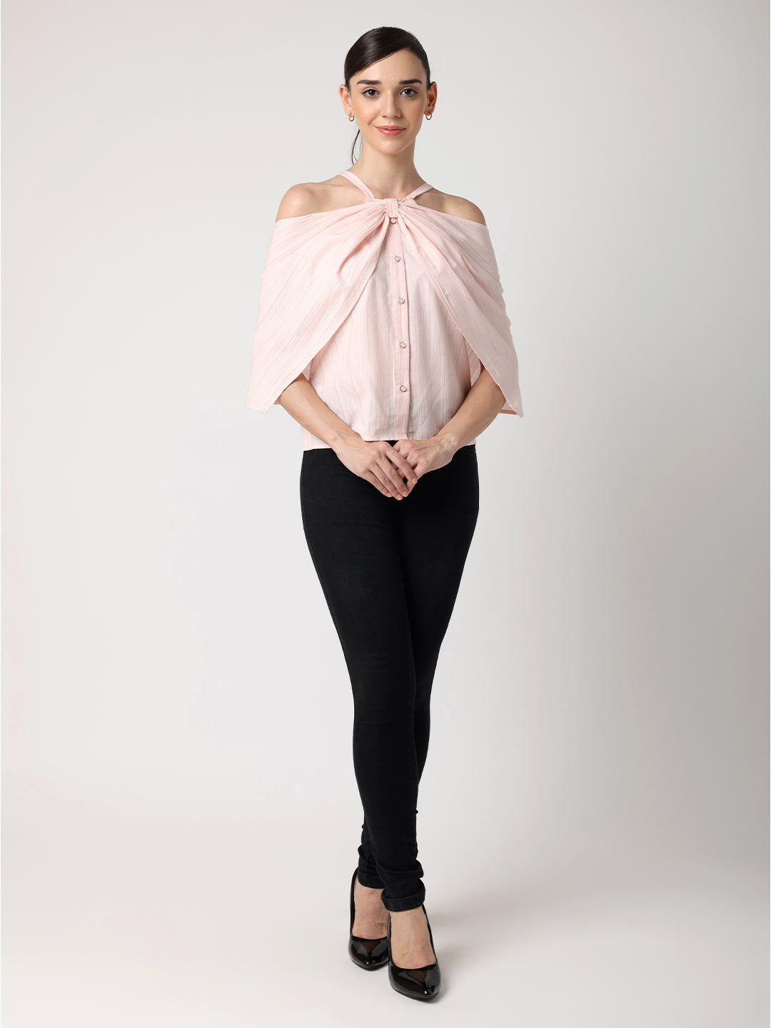 Pink Halter Neck Front Open Top