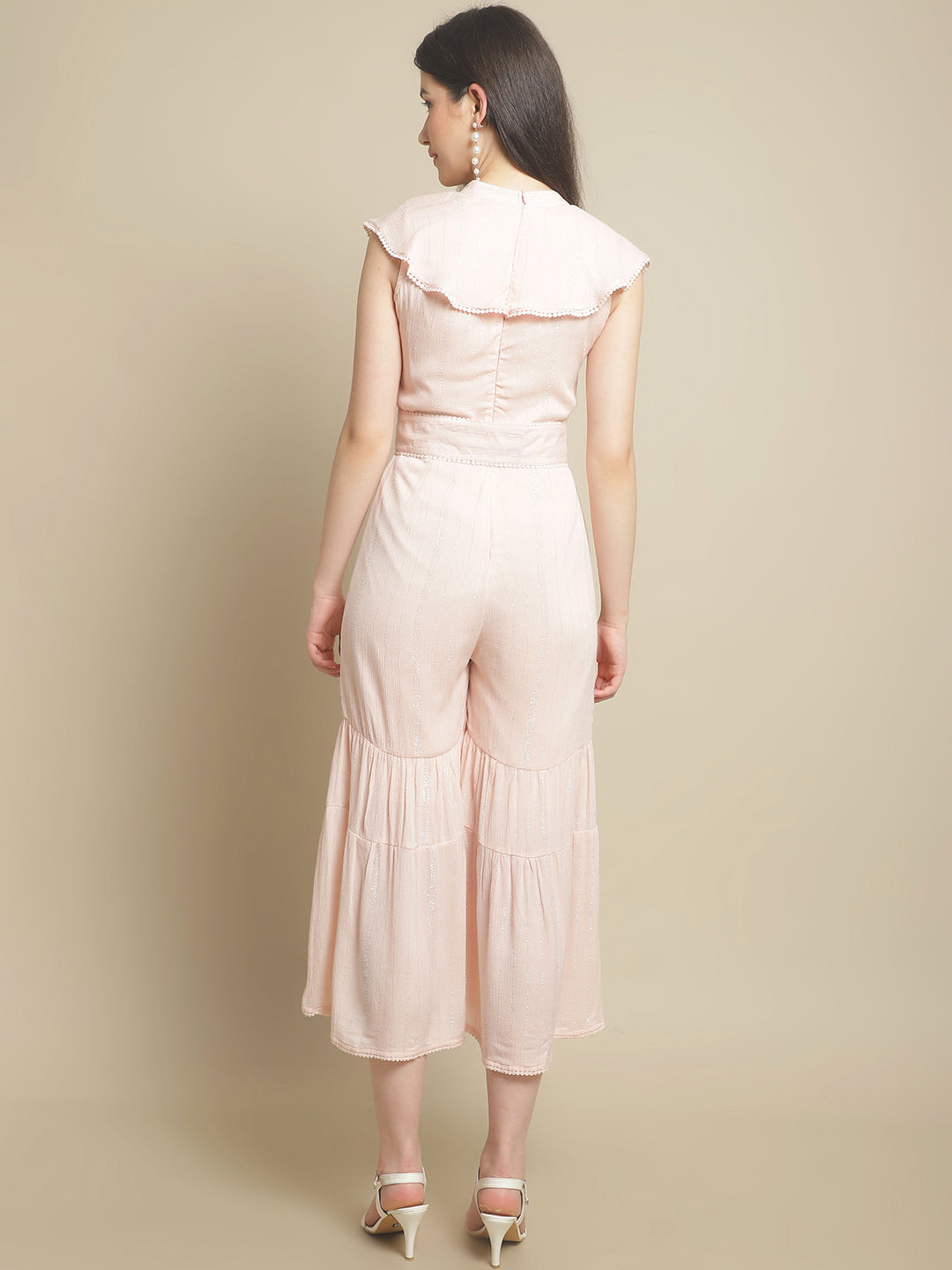 Pink Lurex Jumpsuit With Belt