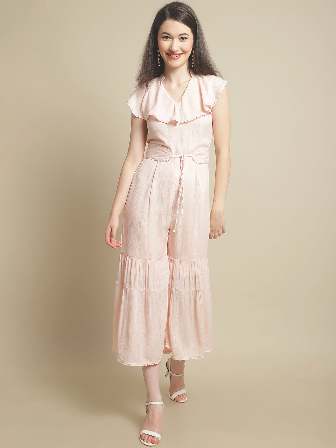Pink Lurex Jumpsuit With Belt