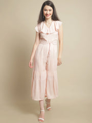 Pink Lurex Jumpsuit With Belt