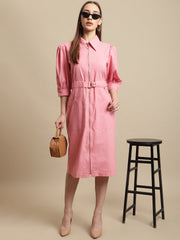 Pink Midi Shirt Dress