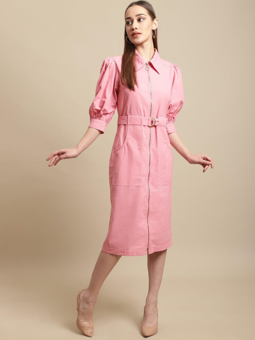 Pink Midi Shirt Dress