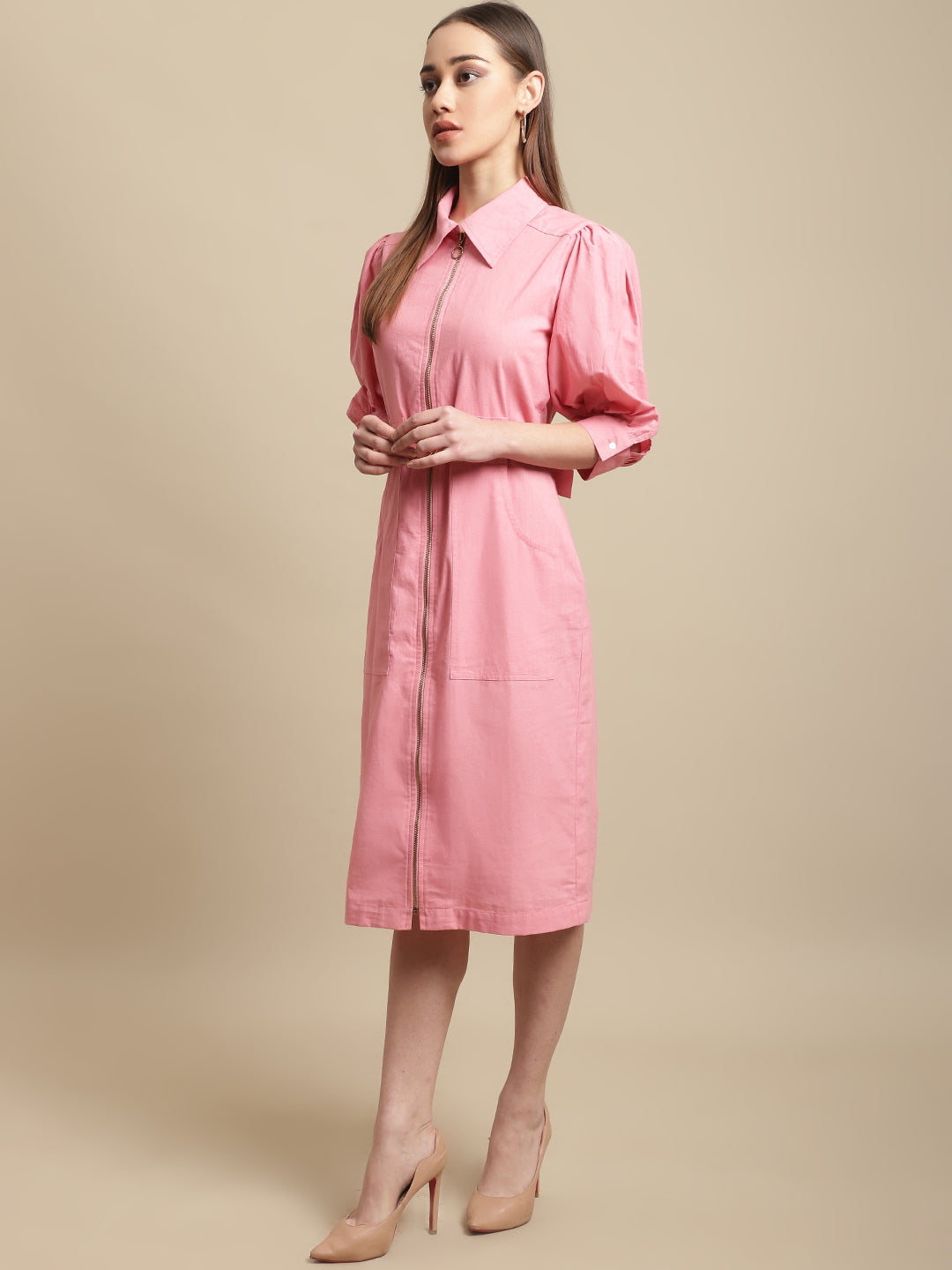 Pink Midi Shirt Dress