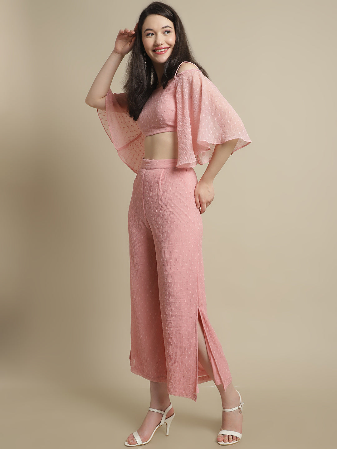 Pink Off-Shoulder Top With Trouser