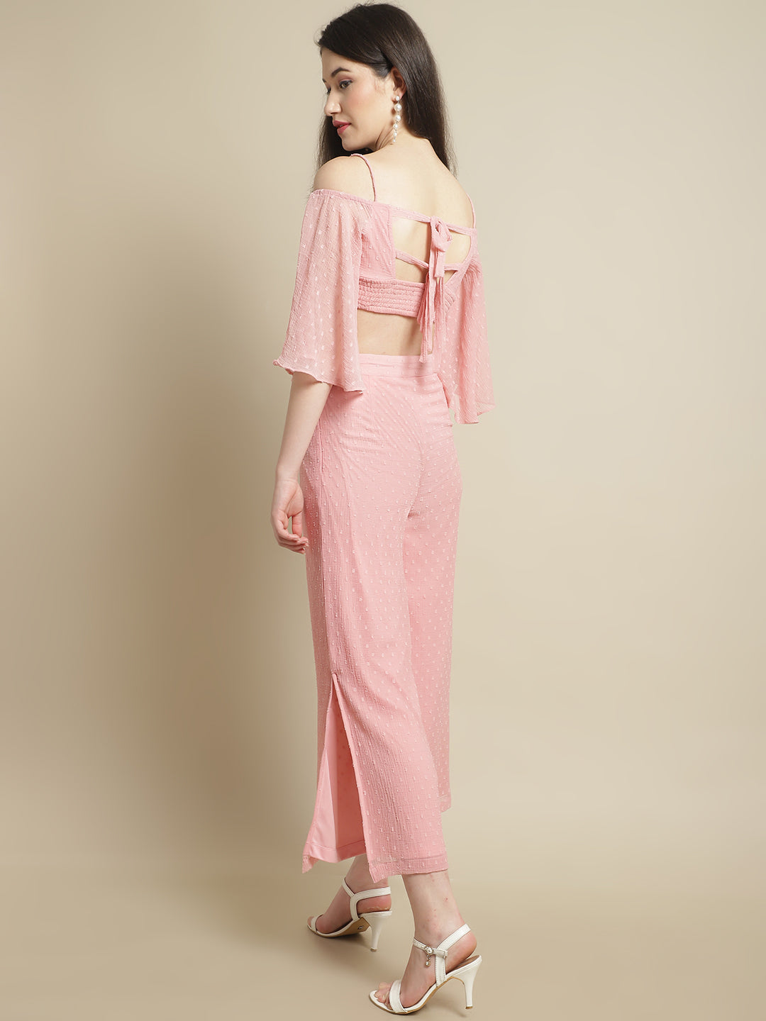 Pink Off-Shoulder Top With Trouser