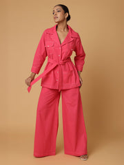 Pink Shirt & Trousers With Contrast Thread