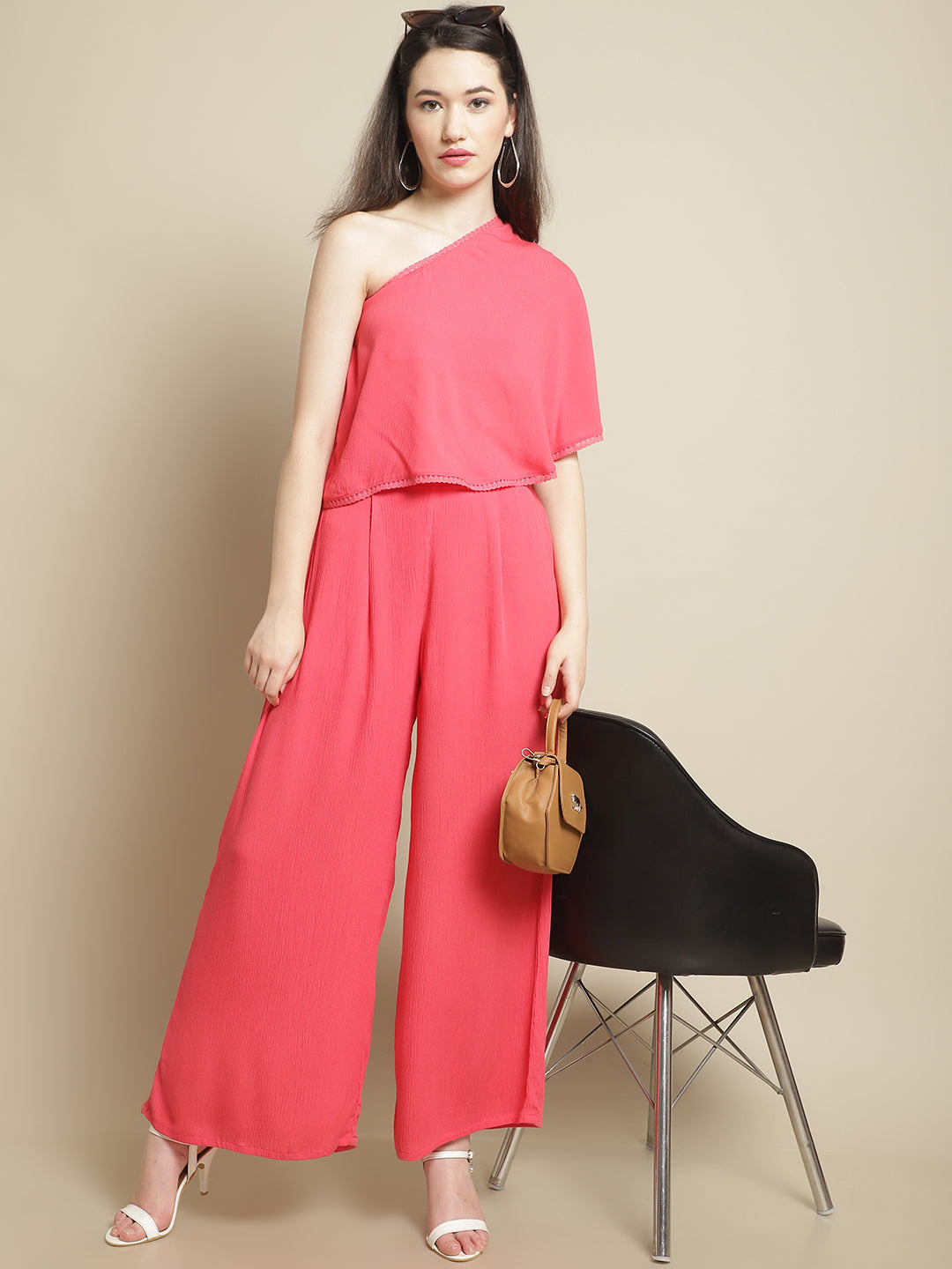 Pink Shoulder Drop Top With Trouser