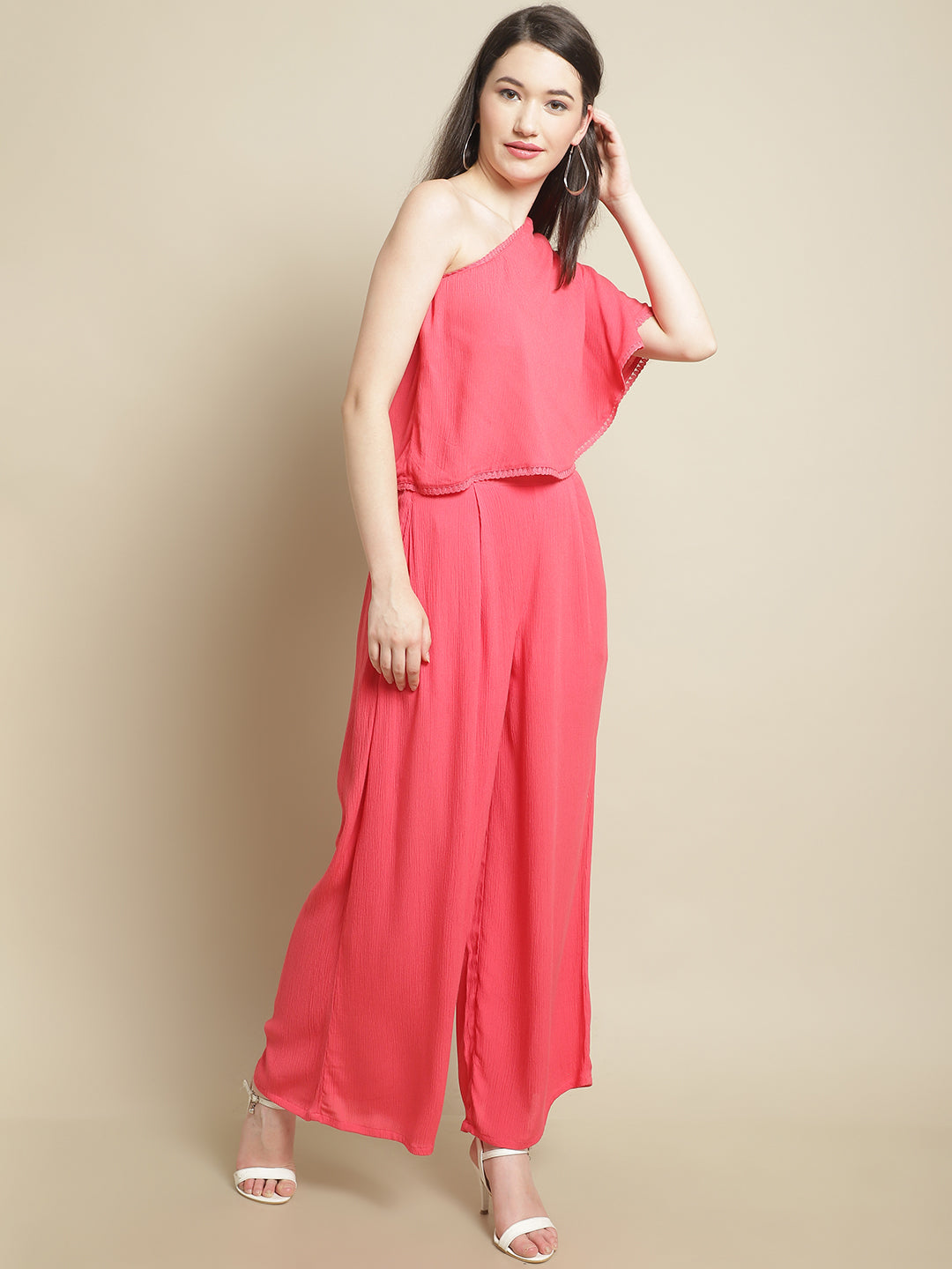 Pink Shoulder Drop Top With Trouser