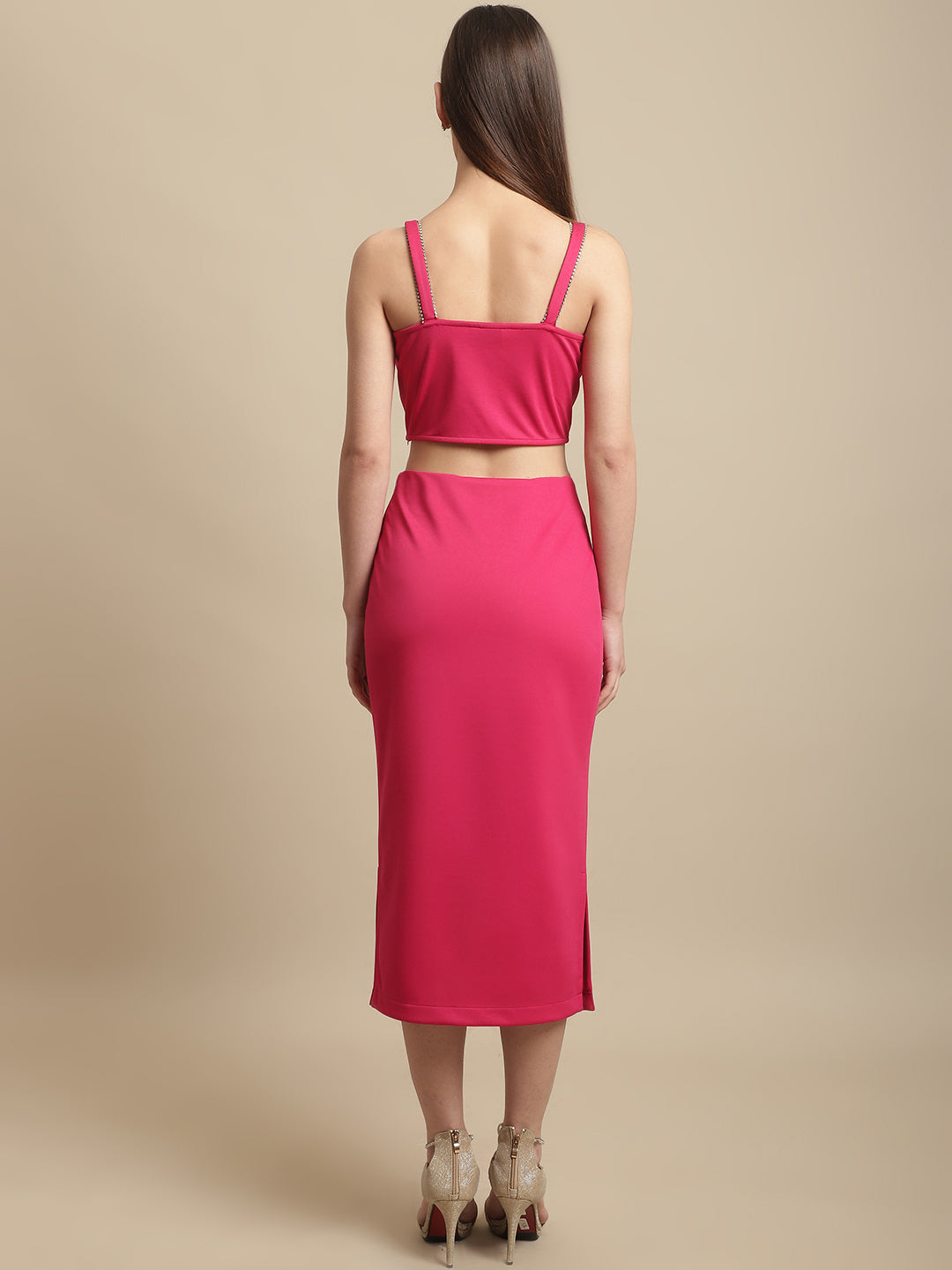 Pink Stone Straps With Skirt Co-Ord Set