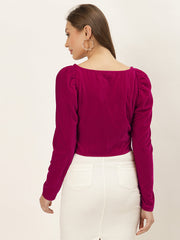 Pink Velvet Puffed Sleeve Top
