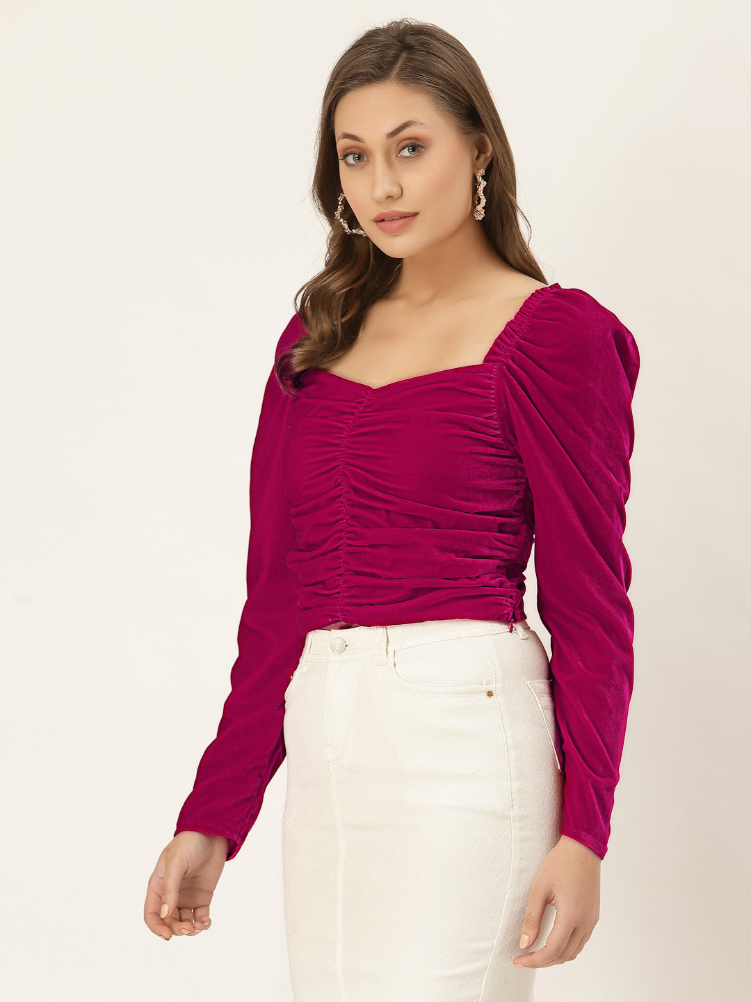 Pink Velvet Puffed Sleeve Top
