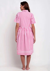 Pink & White Checks Night Dress