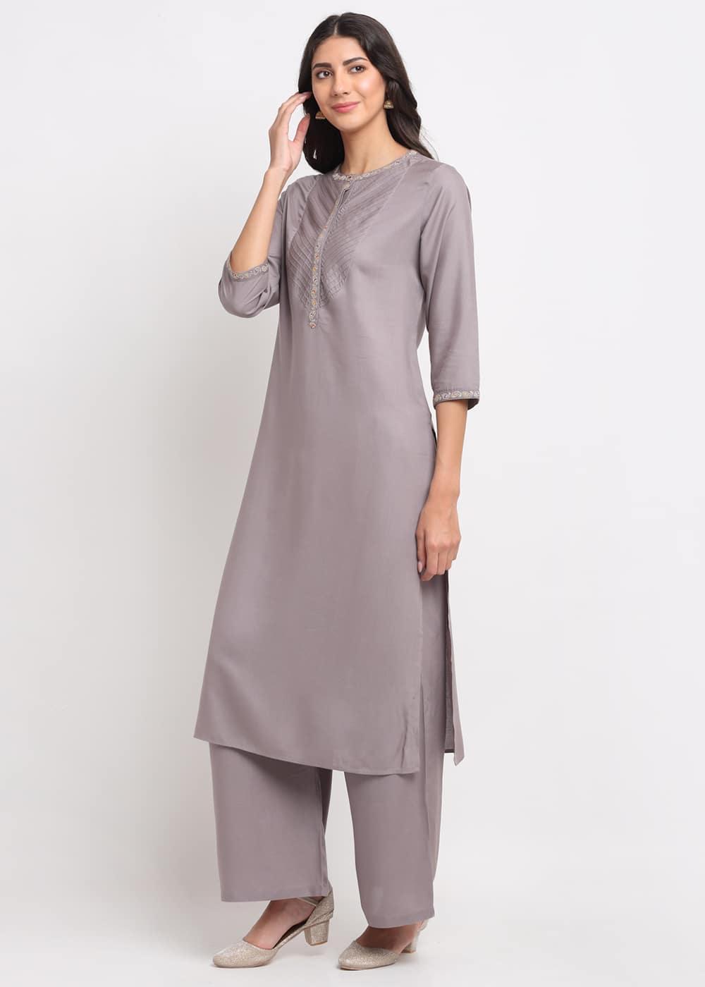 Pintucks Paisley Embroidered Kurti