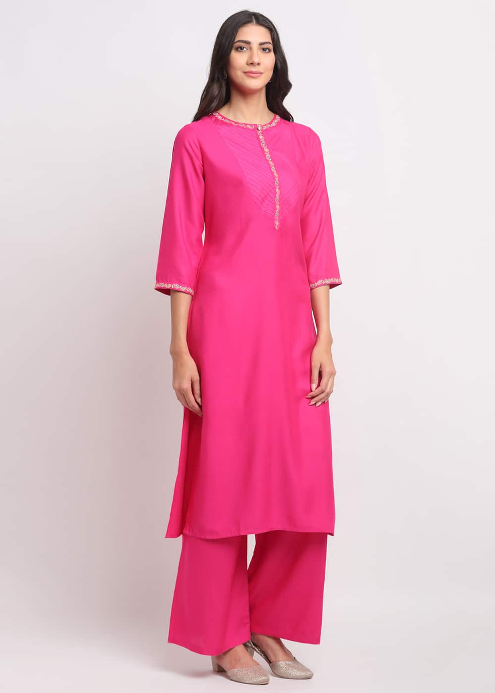 Pintucks Paisley Embroidered Kurti