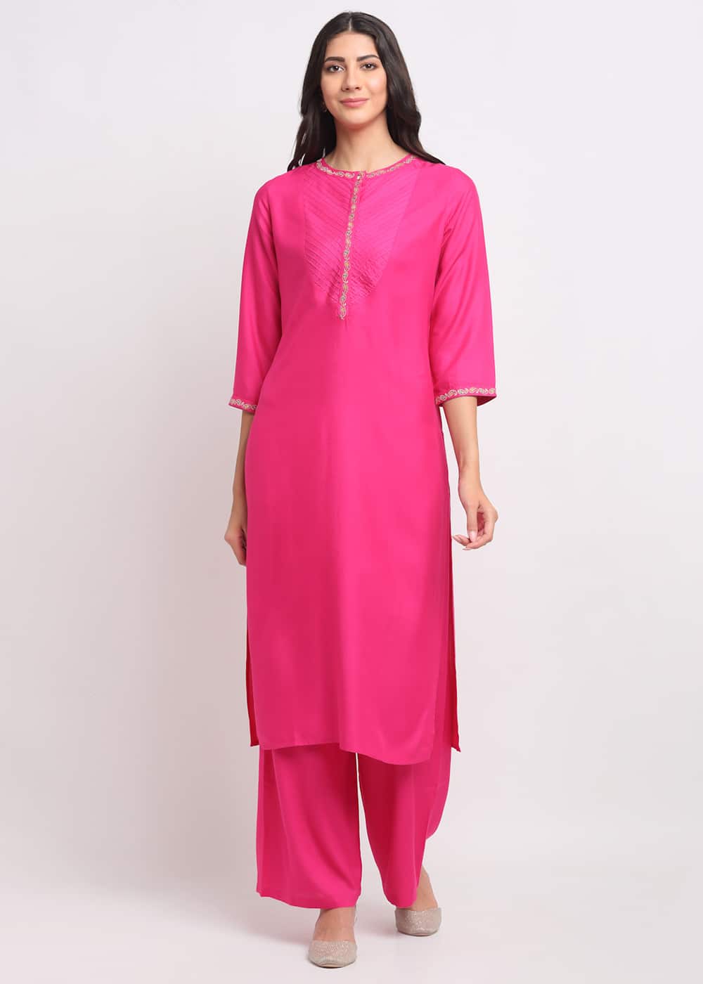 Pintucks Paisley Embroidered Kurti