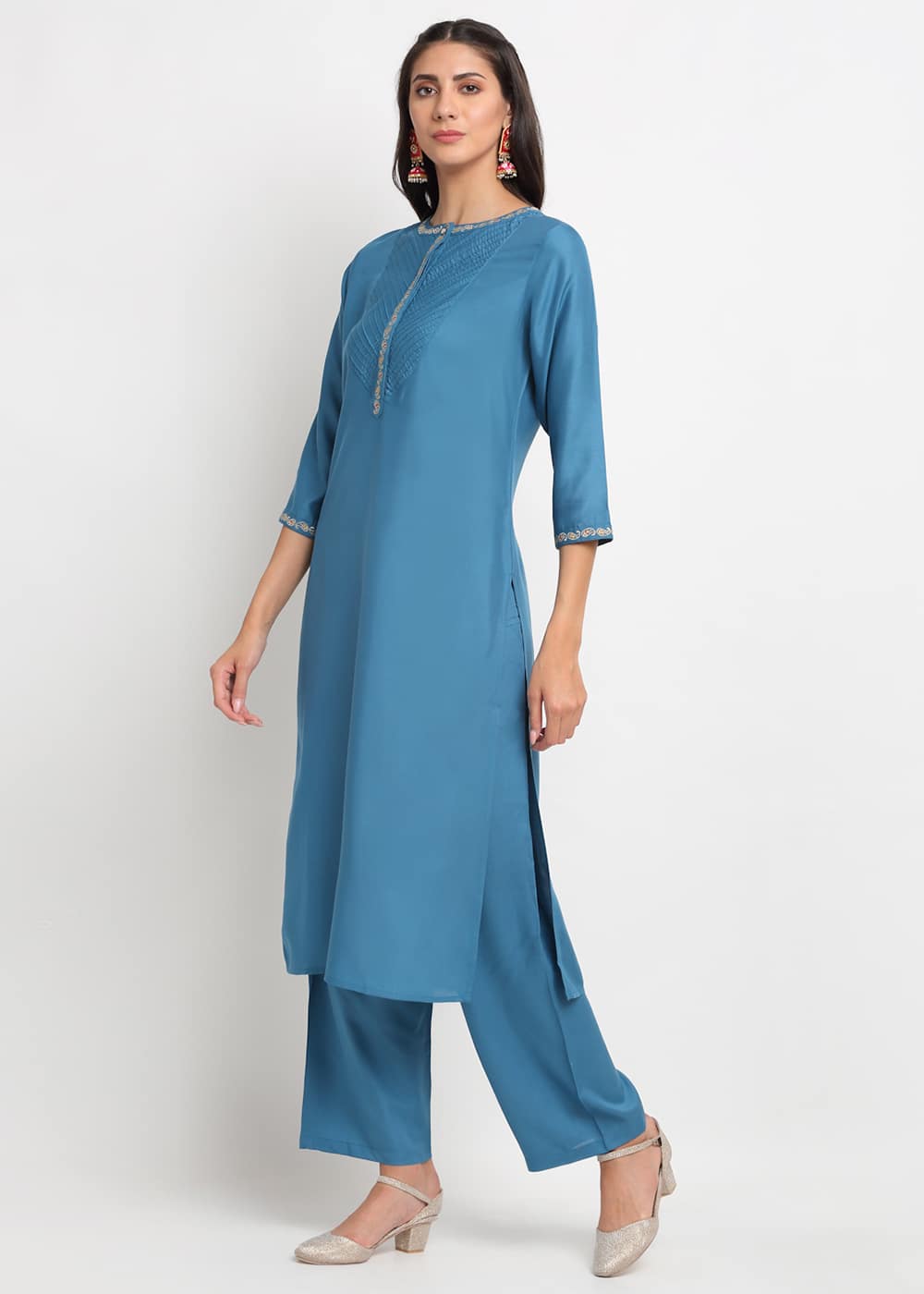 Pintucks Paisley Embroidered Kurti