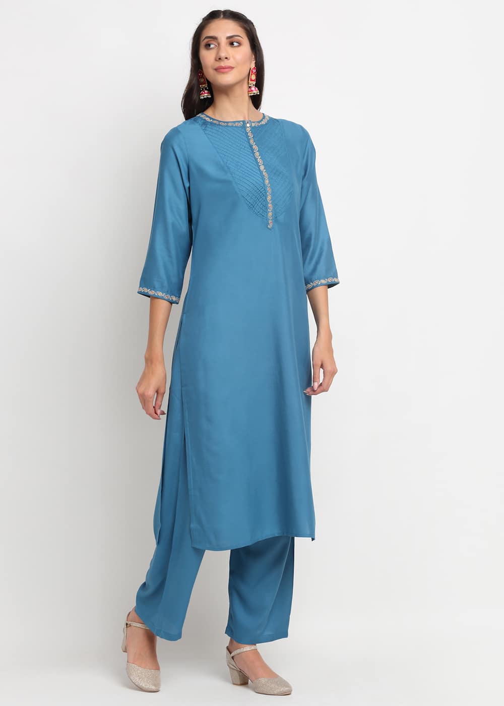 Pintucks Paisley Embroidered Kurti