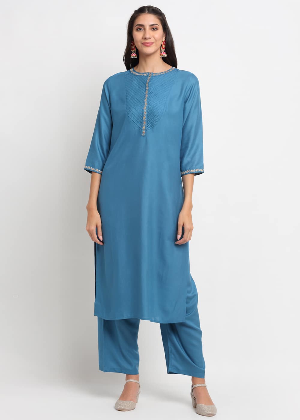 Pintucks Paisley Embroidered Kurti